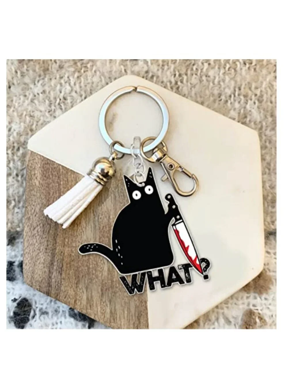 Solid Metal Funny Black Cat Keychain Bag Charm Purse Accessory